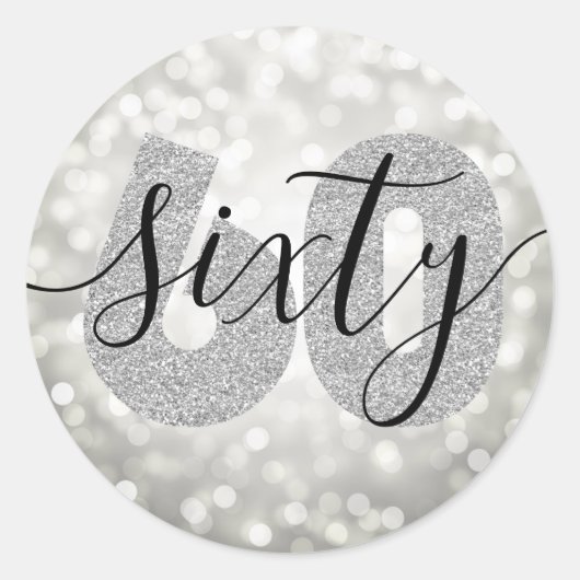 Elegant Modern Silver 60th Birthday Glitter Ronde Sticker (Voorkant)