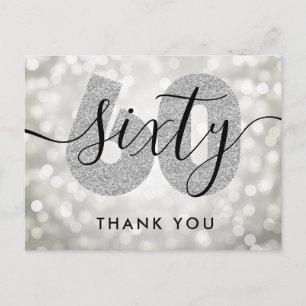 Elegant Modern Silver 60th Birthday Hartelijk dank Briefkaart
