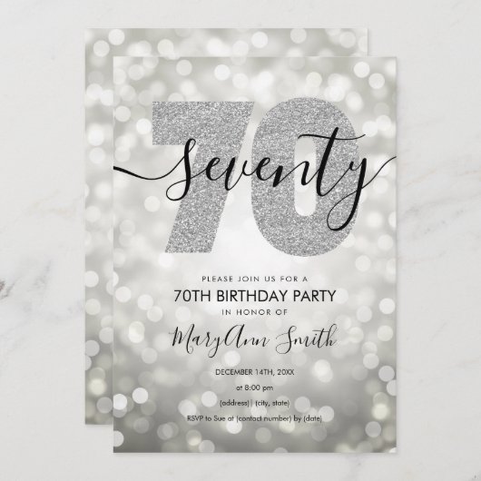 Elegant Modern Silver 70e verjaardag Kaart (Voorkant / Achterkant)
