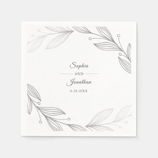 Elegant Modern Silver Botanical Custom Wedding Servet (Voorkant)