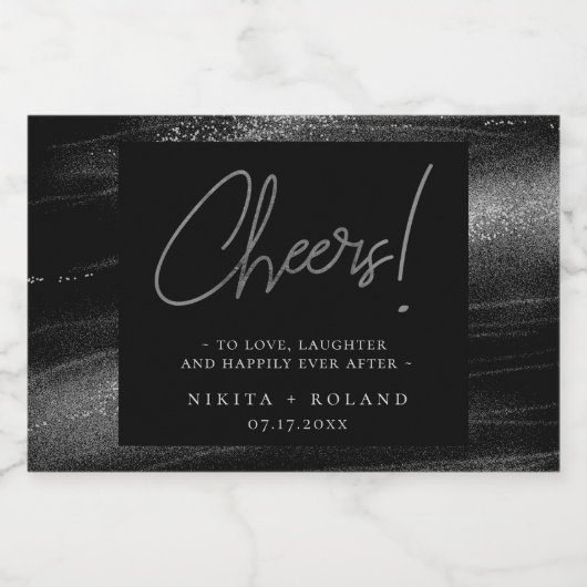 Elegant Modern Silver Cheers, gepersonaliseerd Sparkling Wijnetiket (Enkel label)
