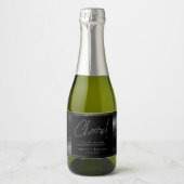 Elegant Modern Silver Cheers, gepersonaliseerd Sparkling Wijnetiket (Voorkant)