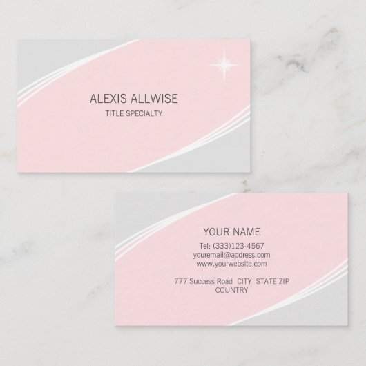 Elegant Modern Silver, Coral Pink & White Visitekaartje (Voorkant / Achterkant)