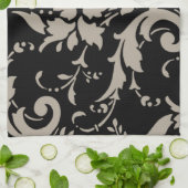 Elegant  Modern Silver Damask op Black Towe Theedoek (Gevouwen)