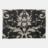 Elegant  Modern Silver Damask op Black Towe Theedoek (Horizontaal)
