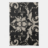 Elegant  Modern Silver Damask op Black Towe Theedoek (Verticaal)