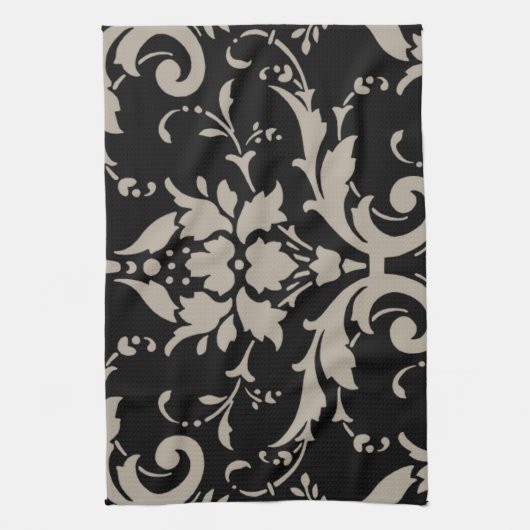 Elegant  Modern Silver Damask op Black Towe Theedoek (Verticaal)