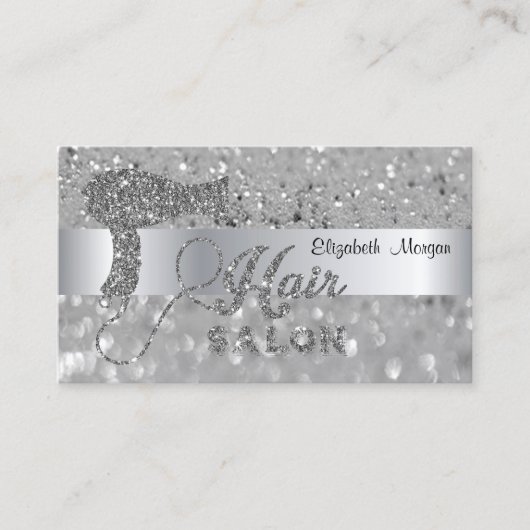 Elegant Modern, Silver Glitter Bokeh Hairdryer Visitekaartje (Voorkant)