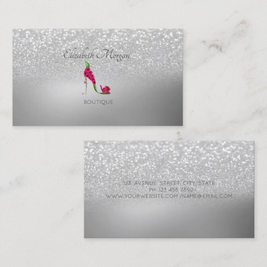 Elegant Modern, Silver Glitter Bokeh High Heels Visitekaartje (Voorkant / Achterkant)