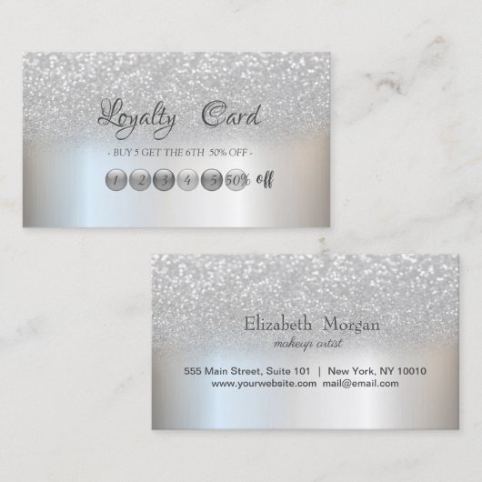 Elegant Modern Silver Glitter Bokeh Loyalty Kaart (Voorkant / Achterkant)