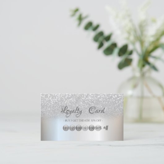 Elegant Modern Silver Glitter Bokeh Loyalty Kaart (Staand voorkant)