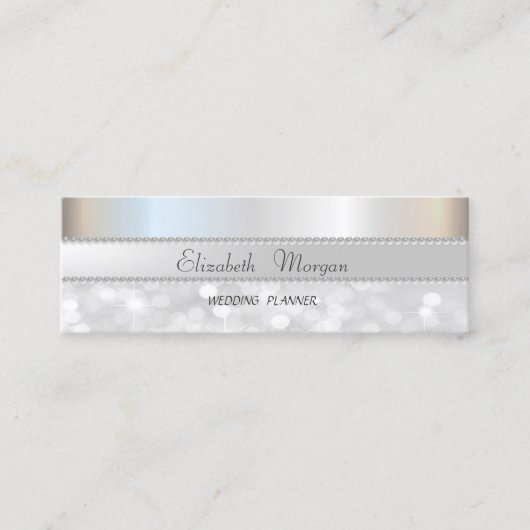 Elegant Modern Silver Glitter Bokeh, Pearls Mini Visitekaartje (Voorkant)