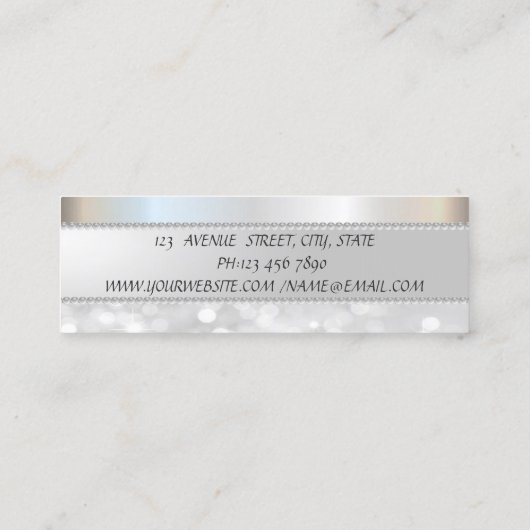 Elegant Modern Silver Glitter Bokeh, Pearls Mini Visitekaartje (Achterkant)