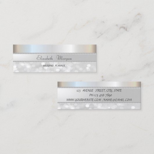 Elegant Modern Silver Glitter Bokeh, Pearls Mini Visitekaartje (Voorkant / Achterkant)