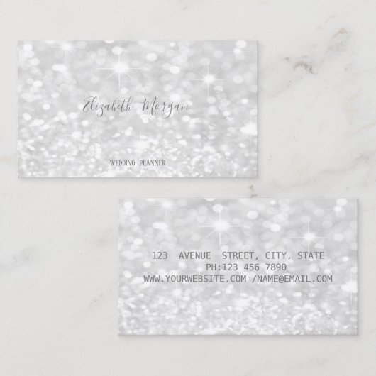 Elegant Modern Silver Glitter Bokeh Visitekaartje (Voorkant / Achterkant)