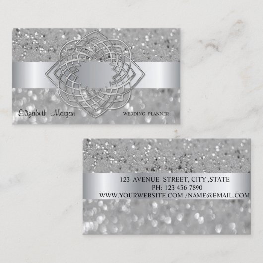 Elegant Modern, Silver Glitter Bokeh Visitekaartje (Voorkant / Achterkant)