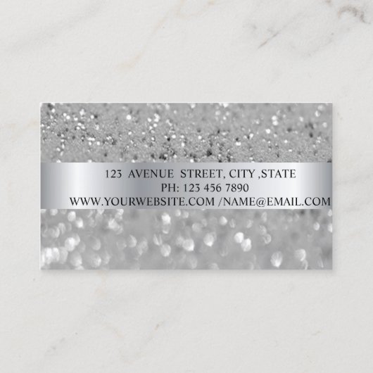 Elegant Modern, Silver Glitter Bokeh Visitekaartje (Achterkant)