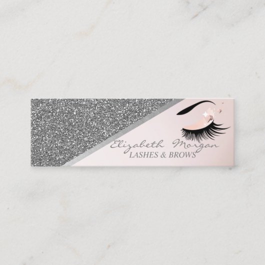 Elegant Modern Silver Glitter, Faux Lashes Mini Visitekaartje (Voorkant)