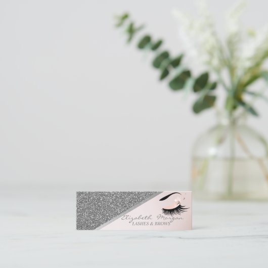 Elegant Modern Silver Glitter, Faux Lashes Mini Visitekaartje (Staand voorkant)