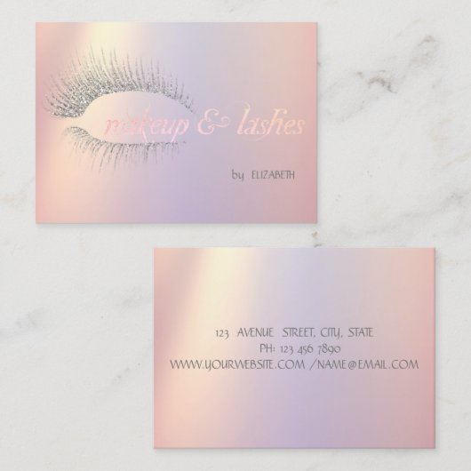 Elegant Modern Silver Glitter Lashes, Makeup Visitekaartje (Voorkant / Achterkant)