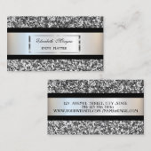 Elegant Modern, Silver Glitter Lijst, Black Stripe Visitekaartje (Voorkant / Achterkant)