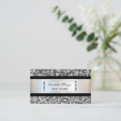 Elegant Modern, Silver Glitter Lijst, Black Stripe Visitekaartje (Staand voorkant)