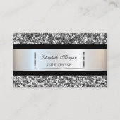 Elegant Modern, Silver Glitter Lijst, Black Stripe Visitekaartje (Voorkant)