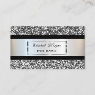Elegant Modern, Silver Glitter Lijst, Black Stripe Visitekaartje
