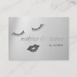 Elegant Modern Silver Glitter Lips, Lashes, Makeup Visitekaartje