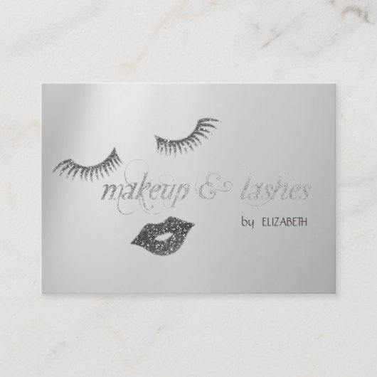 Elegant Modern Silver Glitter Lips, Lashes, Makeup Visitekaartje (Voorkant)