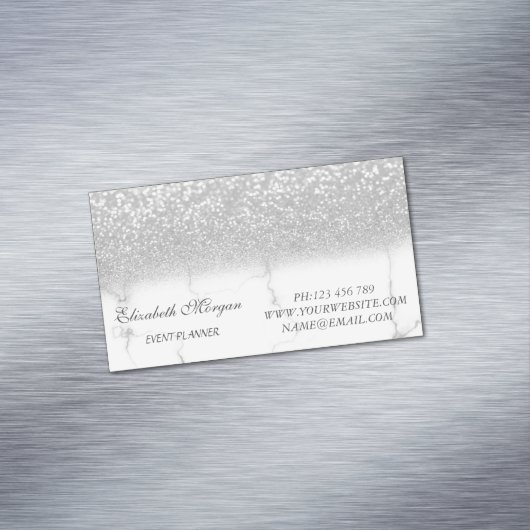 Elegant Modern Silver Glitter Marble Magnetisch Visitekaartje (Voorbeeld)