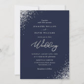 Elegant Modern Silver Glitter Navy Blue Wedding Kaart (Voorkant)