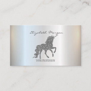 Elegant Modern Silver Glitter Unicorn Visitekaartje
