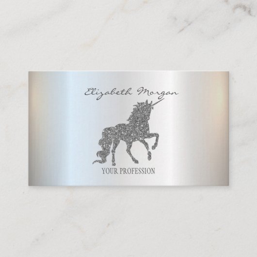 Elegant Modern Silver Glitter Unicorn Visitekaartje (Voorkant)