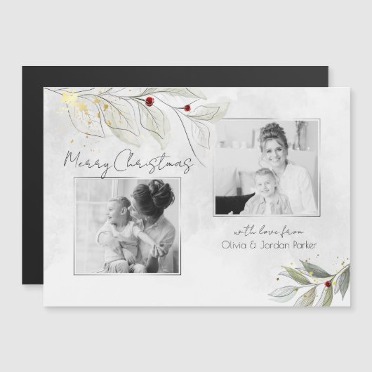 Elegant Modern Silver KerstFloral 2-foto's (Voorkant / Achterkant)