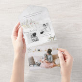 Elegant Modern Silver KerstFloral 2-foto's All In One Uitnodiging (Afscheurbaar)