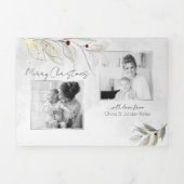 Elegant Modern Silver KerstFloral 2-foto's Drieluik Wenskaart (Cover)