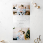 Elegant Modern Silver KerstFloral 2-foto's Drieluik Wenskaart (Binnen)