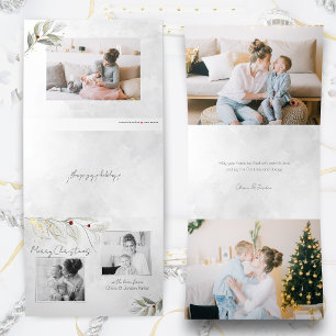Elegant Modern Silver KerstFloral 2-foto's Drieluik Wenskaart