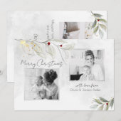 Elegant Modern Silver KerstFloral 2-foto's Feestdagenkaart (Voorkant / Achterkant)