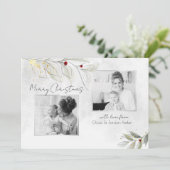 Elegant Modern Silver KerstFloral 2-foto's Feestdagenkaart (Staand voorkant)