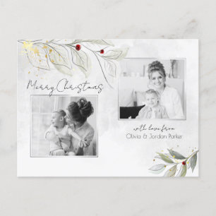 Elegant Modern Silver KerstFloral 2-foto's Feestdagenkaart
