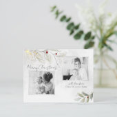 Elegant Modern Silver KerstFloral 2-foto's Feestdagenkaart (Staand voorkant)