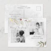 Elegant Modern Silver KerstFloral 2-foto's Feestdagenkaart (Voorkant / Achterkant)