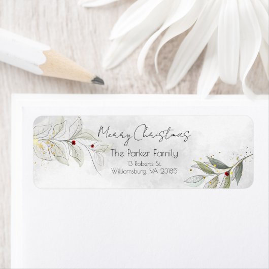 Elegant Modern Silver KerstFloral Etiket (Insitu)