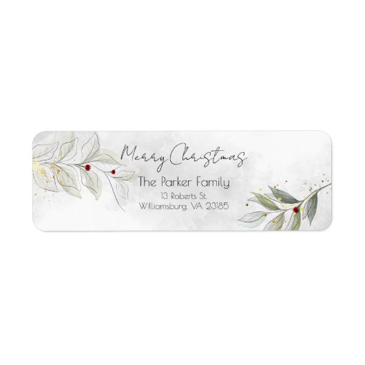 Elegant Modern Silver KerstFloral Etiket (Voorkant)