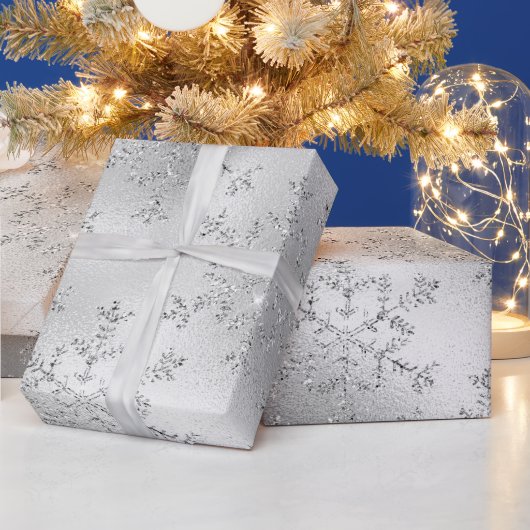 Elegant Modern Silver-kerstsnowflake-patroon Cadeaupapier (Feestdagen)