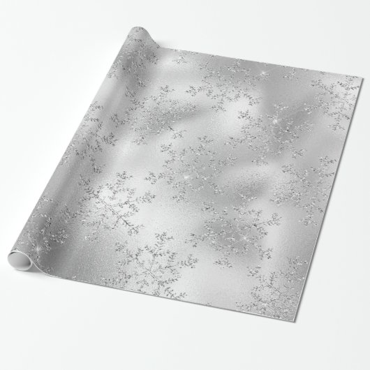 Elegant Modern Silver-kerstsnowflake-patroon Cadeaupapier (Uitgerold)