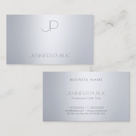 Elegant Modern Silver Kijk Monogram grafische Sjab Visitekaartje (Voorkant / Achterkant)