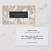 Elegant Modern Silver Leaves Natuur Tan Linnen Loo Visitekaartje (Voorkant / Achterkant)